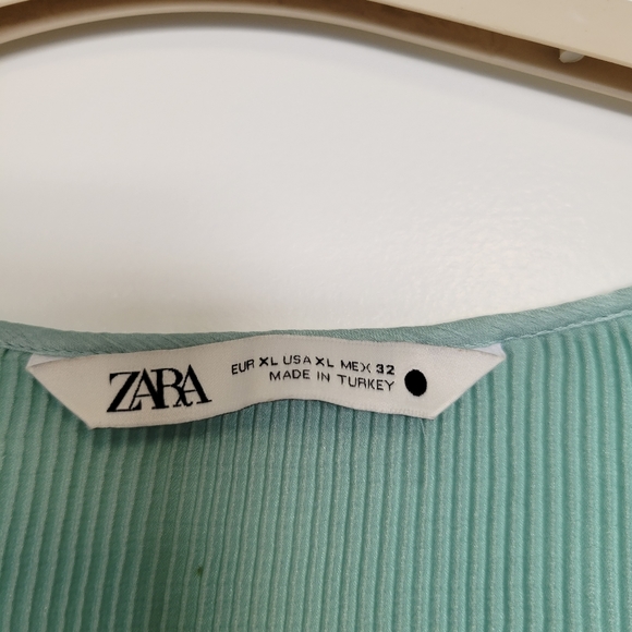 Zara Sea Green Micro Pleated Blouse Long Sleeve Top XL - Picture 11 of 13